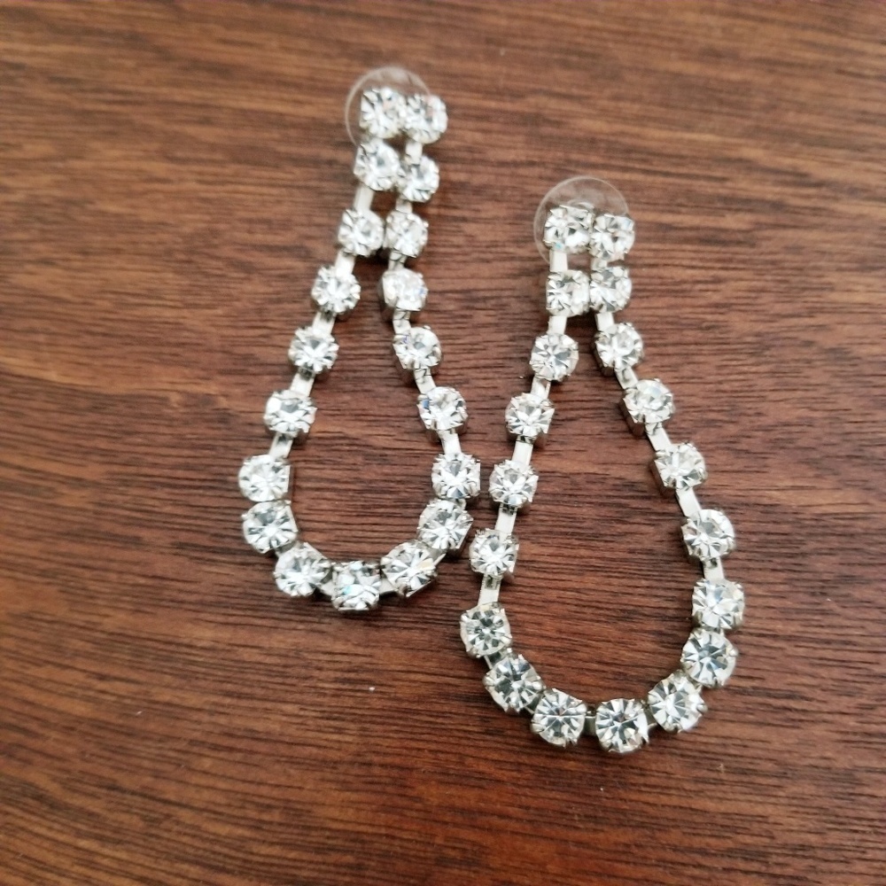 Rhinestone Drop Pierced Earrings